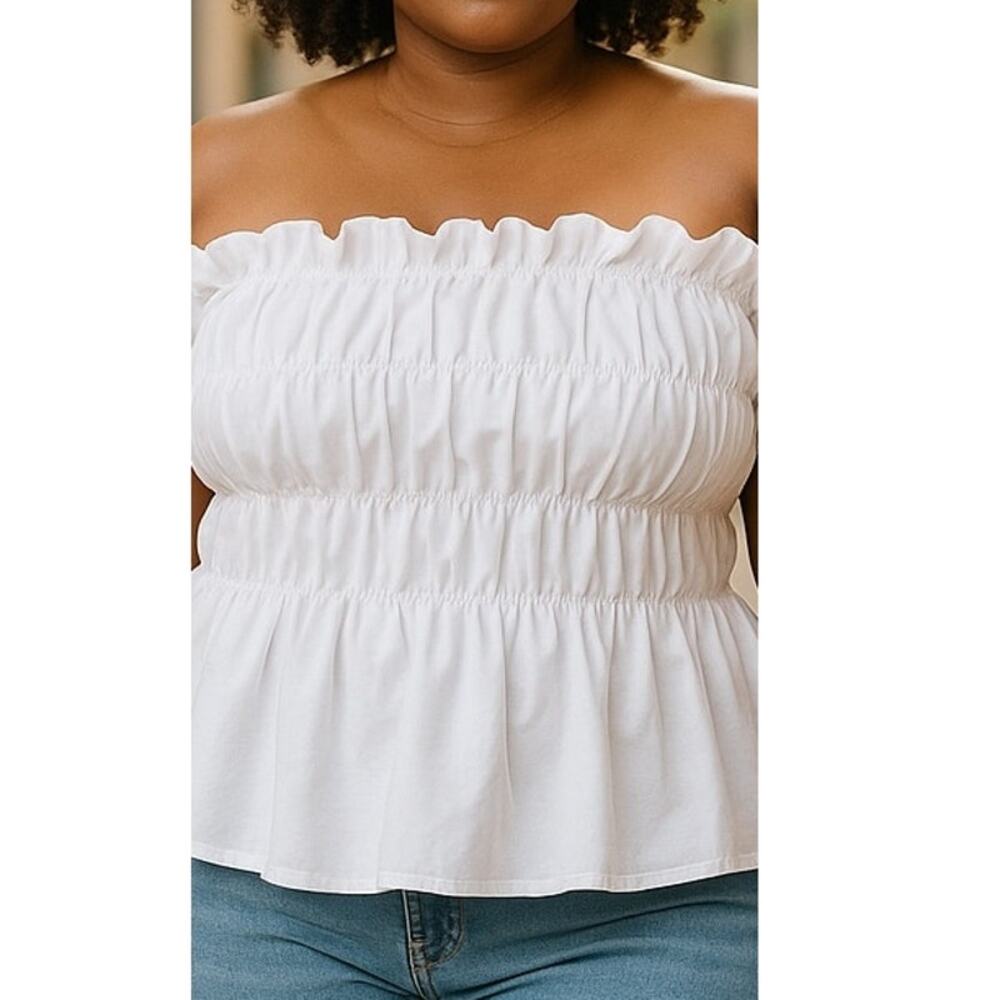 Sexy Boho White Sleeveless Long Ruffle Bohemian Tube Top ~ Women's Plus Size 4X